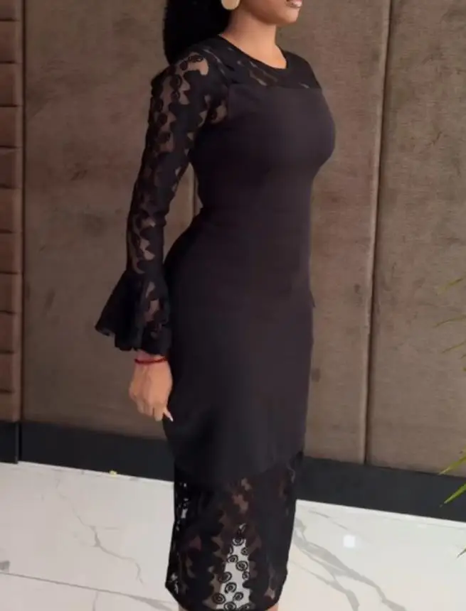 2023 neue Mode Sexy Glocke Hülse Spitze Patchwork Zipper Zurück Abendkleid Slim Fit Cinched Taille Schlitz Zurück Party Kleid
