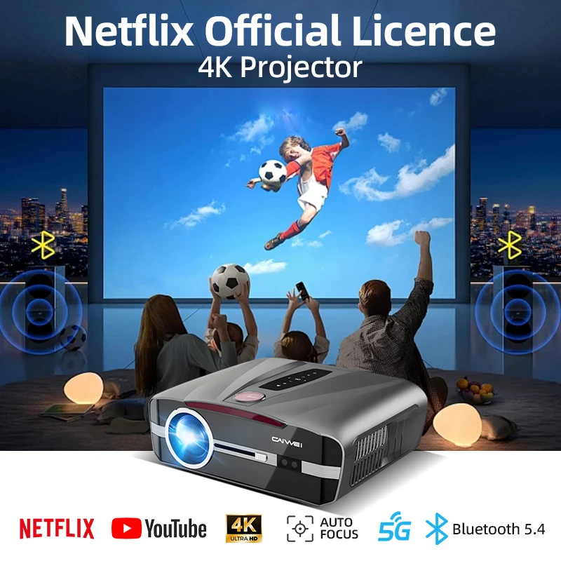 

4K Projectors Full HD 2000 ANSI Lumen Netflix Licensed Auto Focus WiFi Bluetooth Projector Home Theater Device LED Projectors