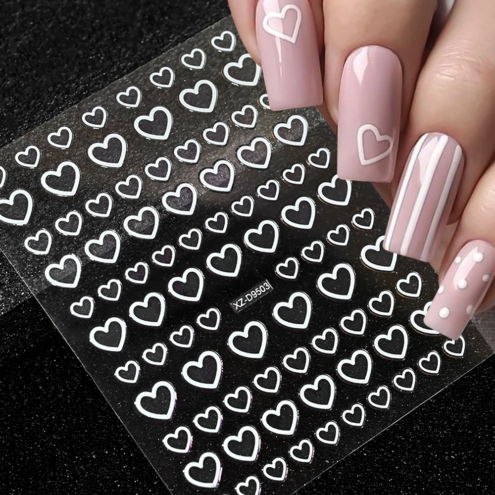 8 stks 3D Romantische Holle Liefde-Themed Nail Decals Hartvormige Nail Art Stickers Franse Lijn Sweetheart Valentijnsdag Nail Decor