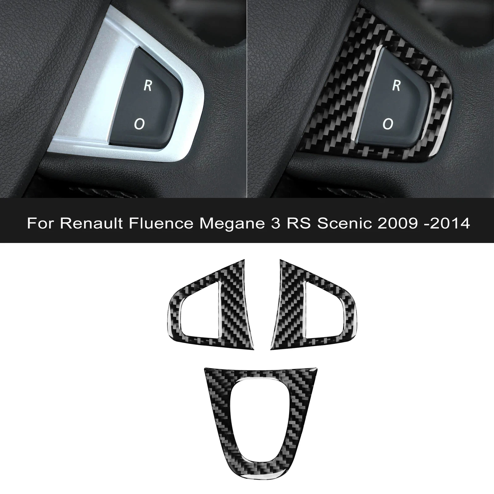 For Renault Fluence Megane 3 RS Scenic 2009 2010 2011 2012 2013 2014 2015 Real Soft Carbon Fiber Sticker Car Steering Wheel Trim