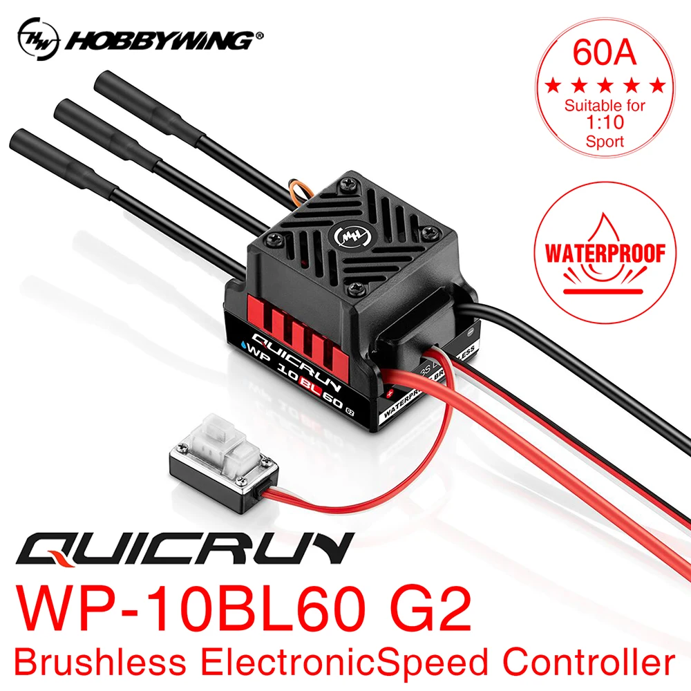 HobbyWing QuicRun WP 10BL60 RC ESC Brushless Waterproof 60A Sensorless for 1/10 RC Car