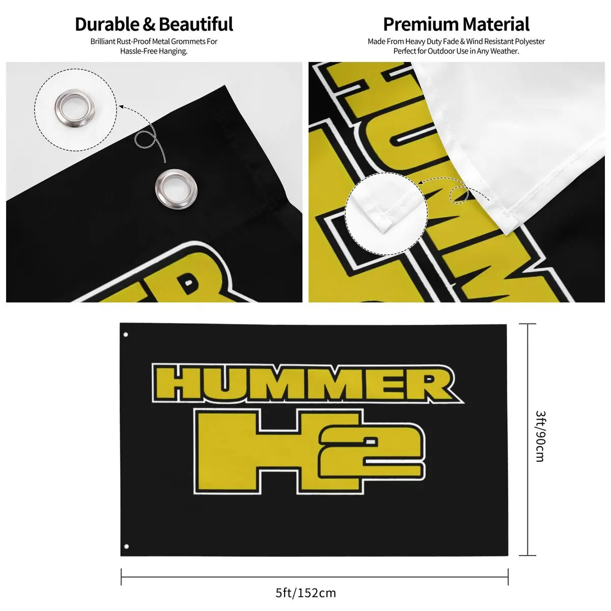 Outdoor Banner for House Decoration, Hummer H2 Block Logo Licensed, Polyester Digital Printing Flag, House Yard