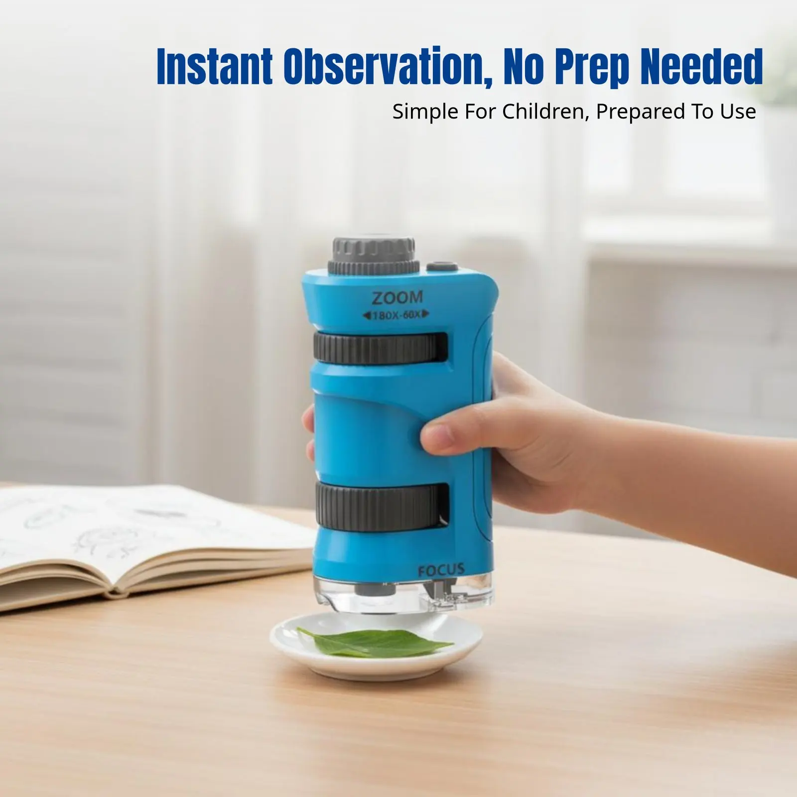 Children's Handheld Microscope, Portable Magnifier, Science Educational Toy, 60X-180X Adjustable, Lighted, Random Color,