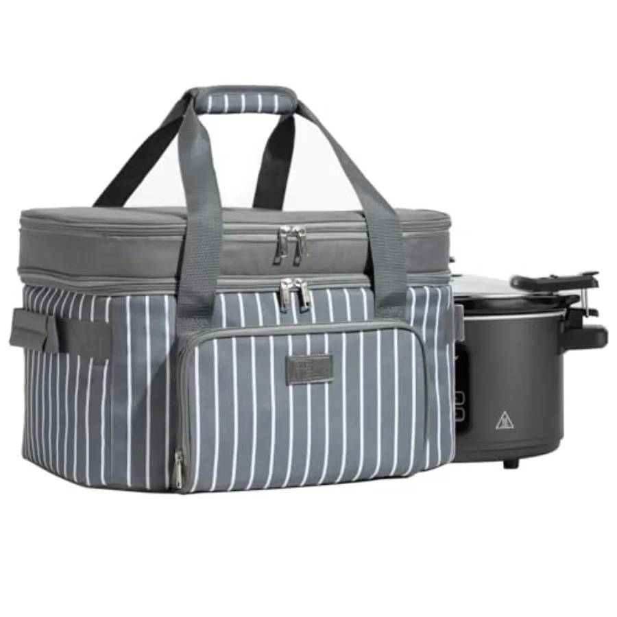 

Fun Elements Double Layer Slow Cooker Carrier Bag for 6-8 Quart Oval CrockPot Insulated Crock Pot Travel Bag with Support Pad a