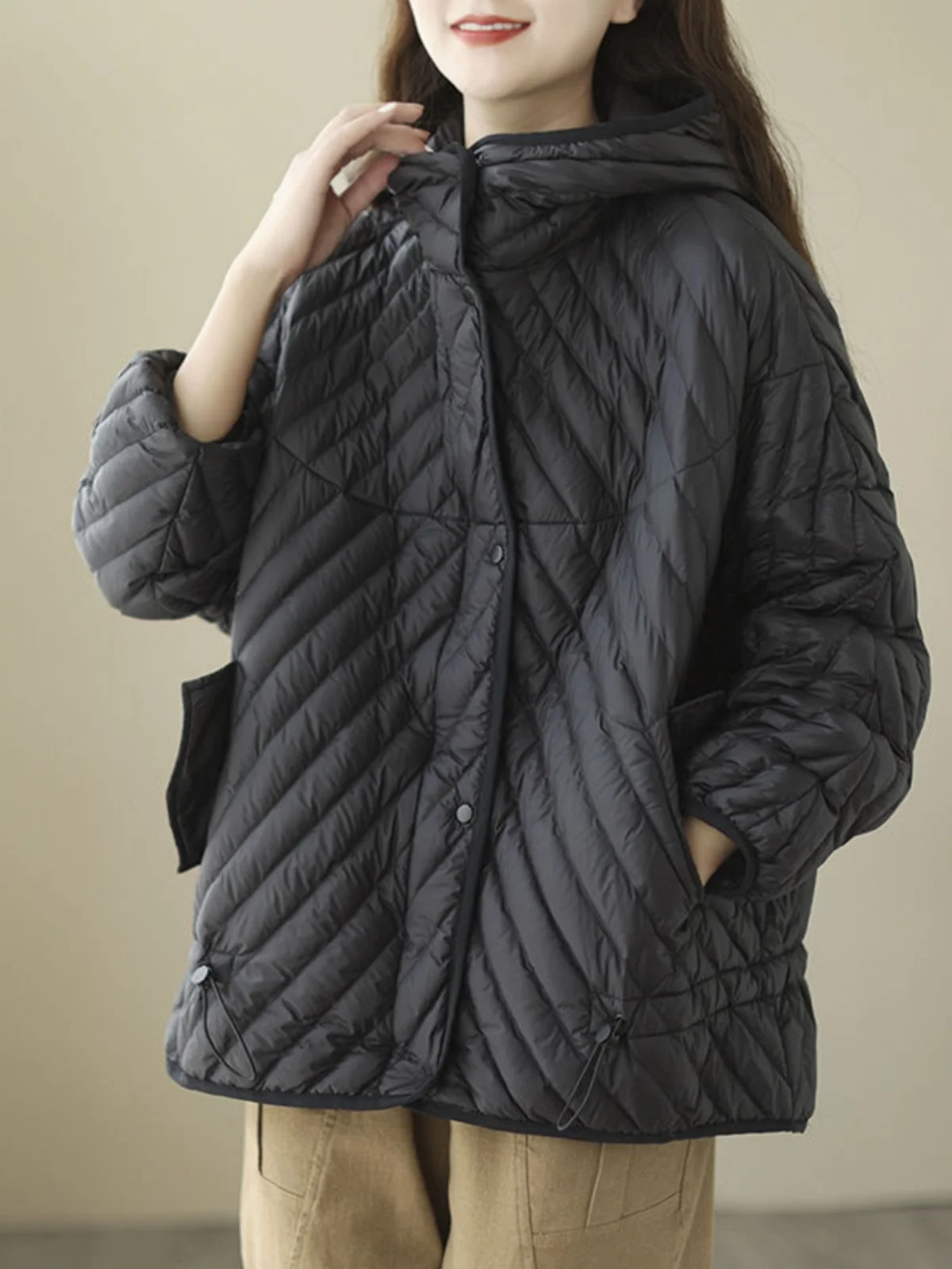 

90% White Duck down Short Puffer Jacket Hooded Slim Fit Lightweight Korean Style Women's Coat Warmth Stylish Pure Color