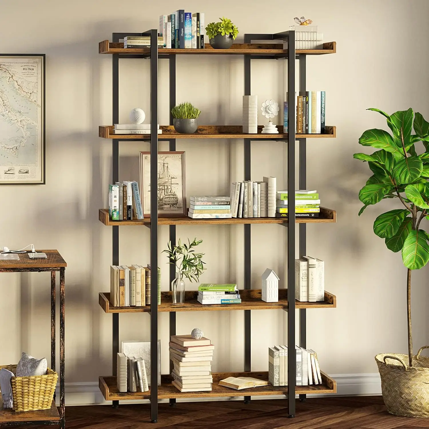 

Bookshelf 5-Tier, 68.9’’H Industrial Book Shelf, Large Bookcases and Bookshelves with Open Shelves, Open Display Shelv