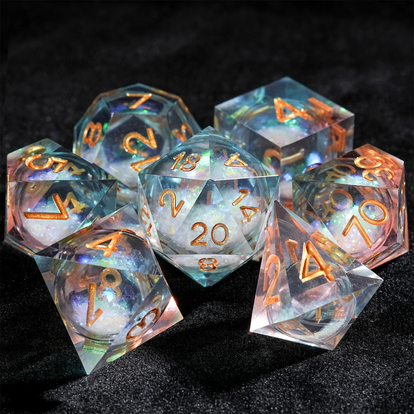 1-7pcs Pink Blue DND Solid Resin Dice Set Golden Word Multi-sided Polyhedral Dice for D&D Game COC Role Playing RPG D6~D20