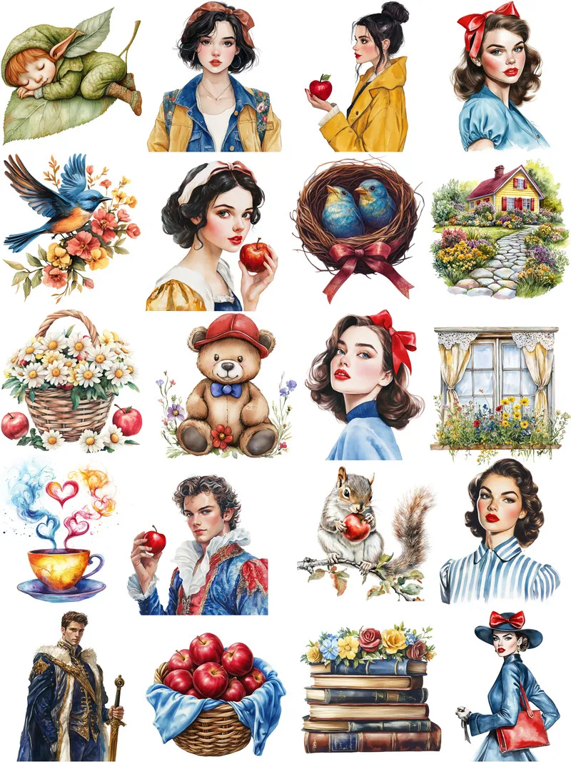 Mädchen und Apfel Aufkleber Basteln und Scrapbooking Aufkleber Kinderspielzeug Buch Dekorative Aufkleber DIY Briefpapier