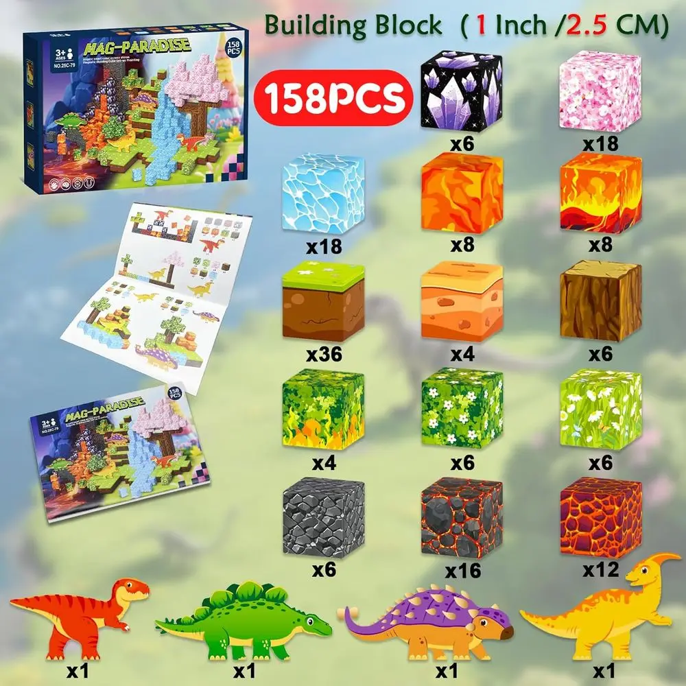 Magnetic 3D Dinosaur World Building Blocks for Kids - STEM Educational Toys for Boys & Girls Ages 3-9, Perfect for Christmas and