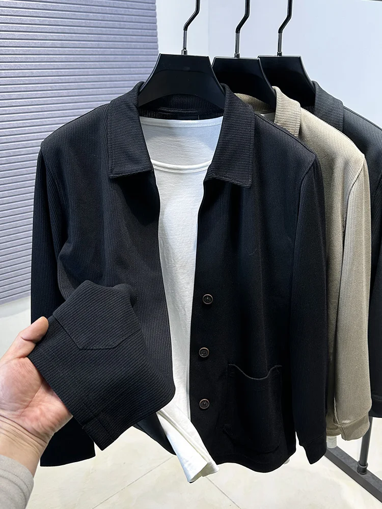 

Мужской кардиган-свитер с отложным воротником на весну-осень, тонкий, свободный, однотонный, модный, вязаный, верхняя одежда с открытыми плечами