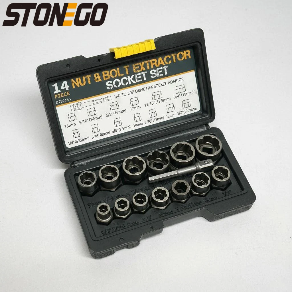 

Набор для снятия ударных болтов и гаек, 14 предметов, стальные экстракторы, с адаптером 3/8 дюйма, в кейсе для хранения, ручной инструмент, набор торцевых головок