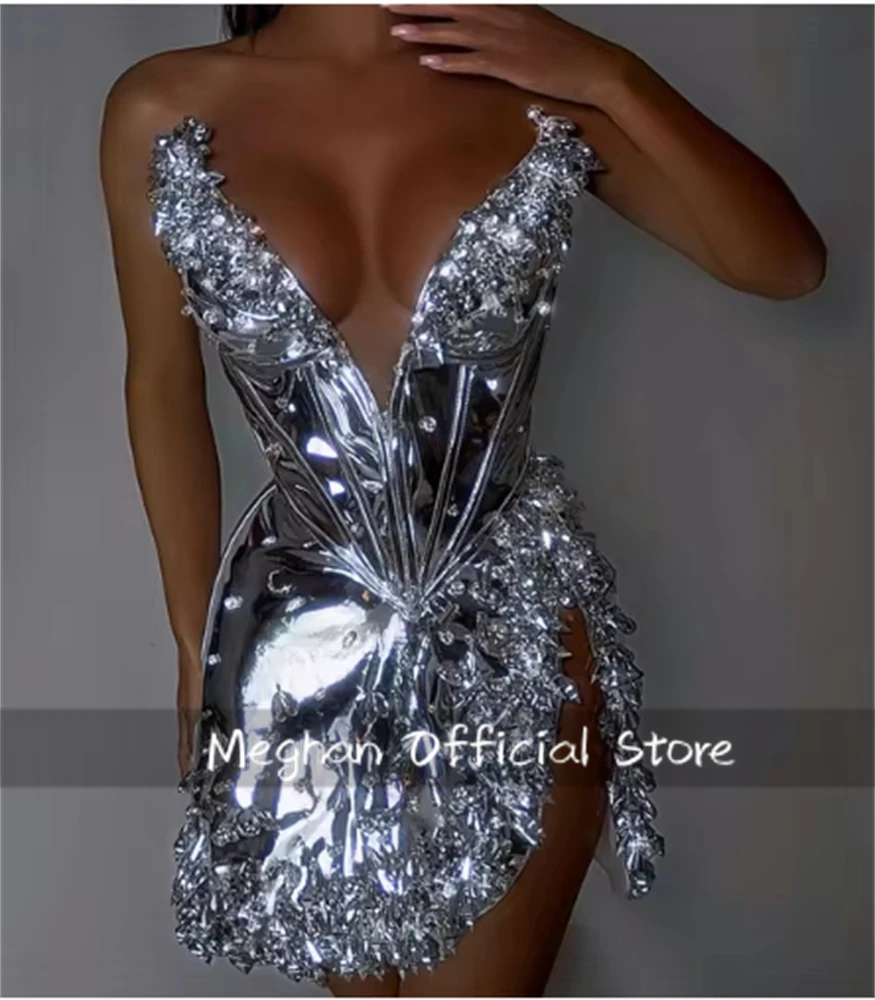 

New Arrival Silver Mini Prom Dresses 2025 Bead Crystals Cocktail Dresses For Women Pageant Gown Vestidos De Noche Customized