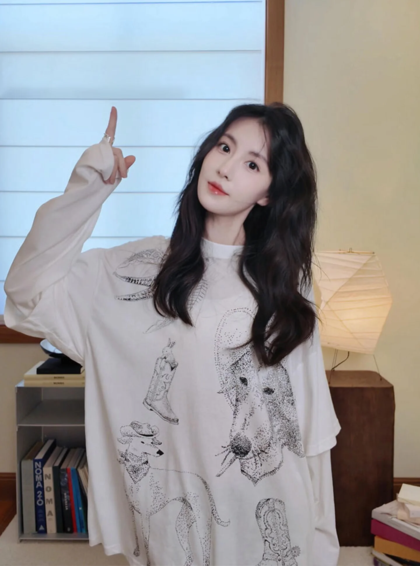 

Корейская белая футболка с принтом Sle Long Sve, женский ленивый модный весенний топ, круглый Ne, повседневная домашняя одежда средней длины