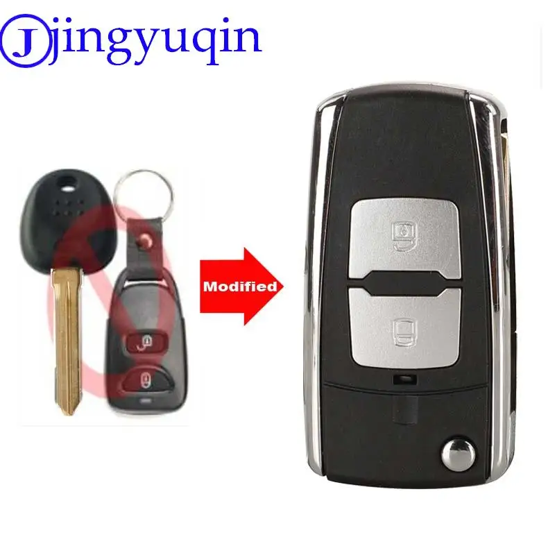 jingyuqin Modified Remote 2 Buttons Car Key Case Cover Fob For Hyundai Elantra Santa FE Atos Trajet Remote Alarm