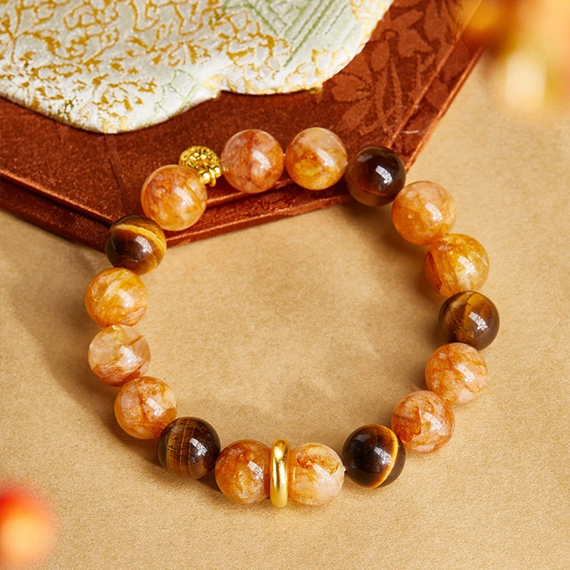 Fashion Natural Tiger Eye Stone Bracelets Buddha Healing Imitation Amber Beads Bangle for Men Women Yoga Energy Jewelry Gift
