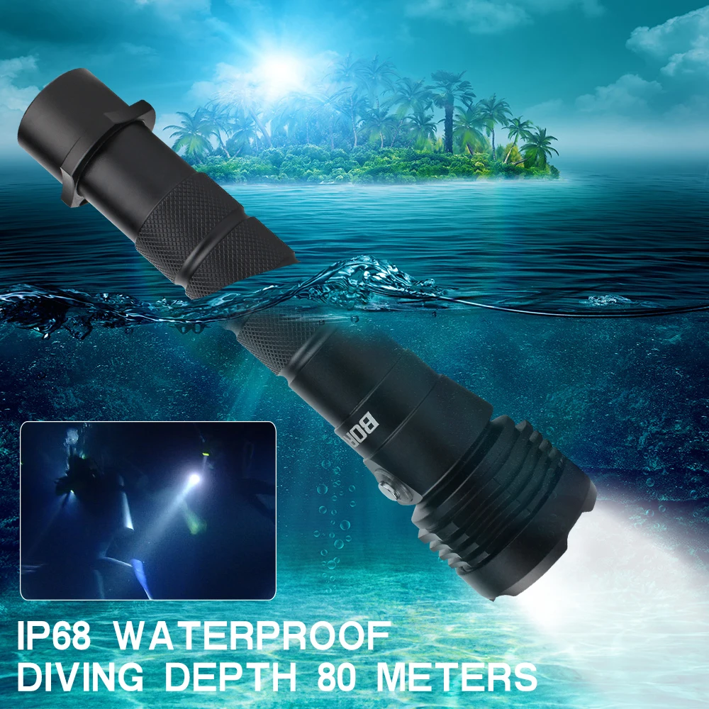 BORUiT M52 3000LM Diving Flashlight Underwater 80M Professional Scuba Diving Light Submersible Lighting At Night Submersible