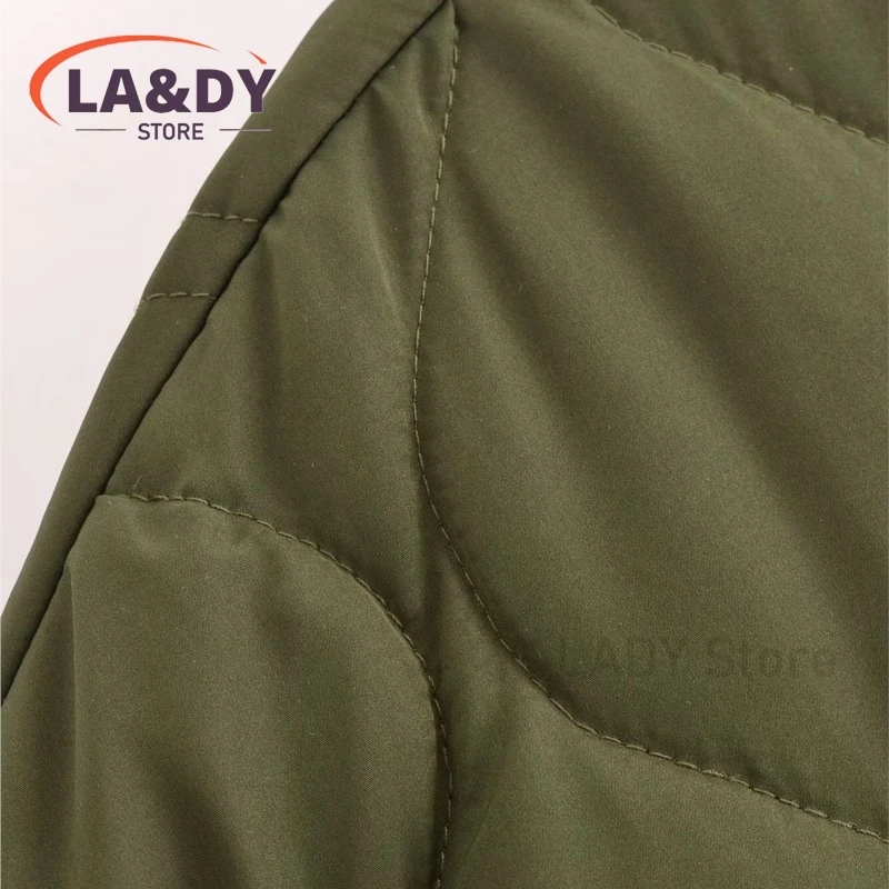 2024 Autumn Winter Women Fashion V Neck Parkas Coat Female Casual  Loose Long Sleeve Army Green  Zipper Jacket Outerwears