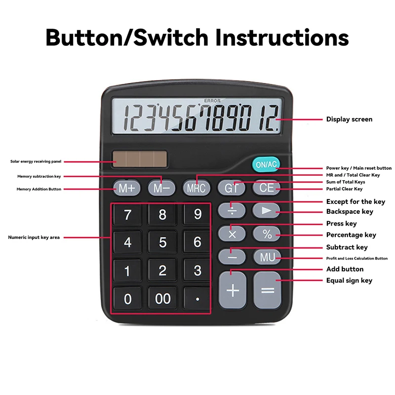 2025 جديد أفضل بيع 12 رقمًا آلة حاسبة سطح المكتب اتجاهين فحص الطاقة وتصحيح آلة حاسبة مكتب التموين