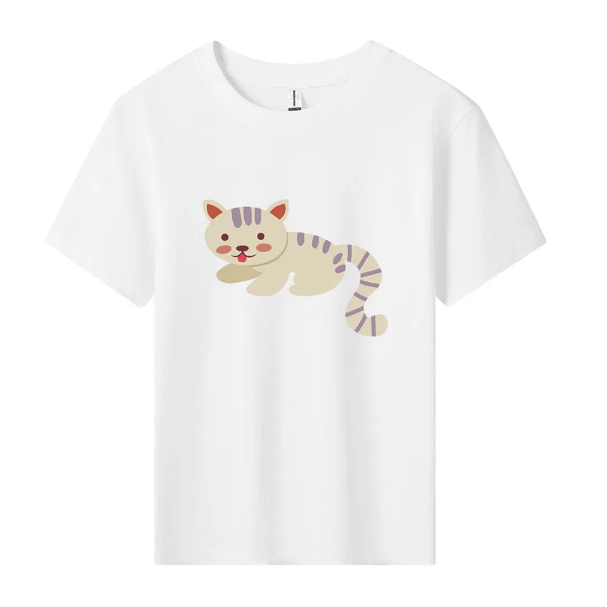 Summer Children Cartoon T-shirt for Boy Fashion Funny Cat Pattern Printing Boys T Shirt Girls Tops Tees Cartoon Kids Clothes