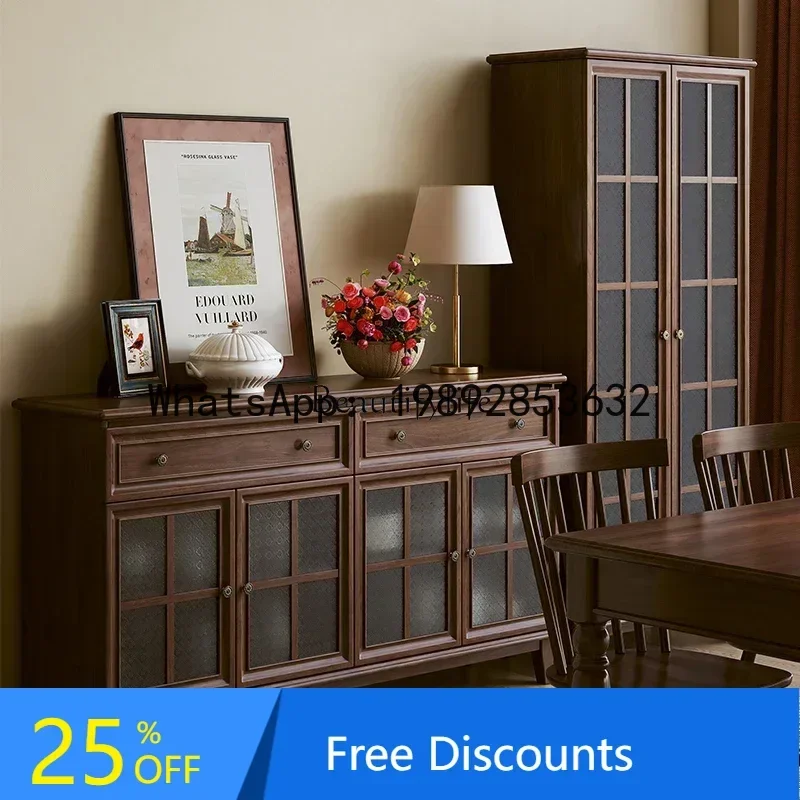 

Обеденный боковой шкаф из цельного дерева, средневековый современный простой шкафчик для хранения, мебель для столовой из черного ореха