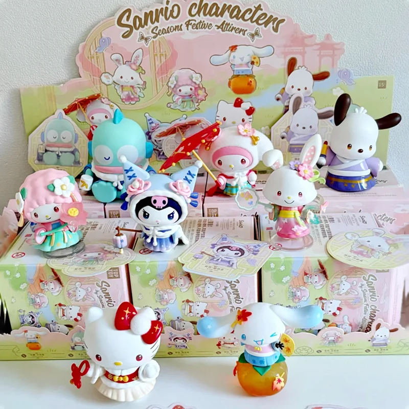 

Hello Kitty Four Seasons Chinese Attire Series Blind Box Cute Cartoon Kuromi Model Ornament Toys Surprise Mysterious Box Gifts