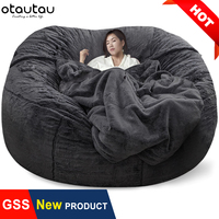 OTAUTAU 200cm Giant Bean Bag Sofa Bed Slipcover No Stuffed Fluffy Big XXL Beanbag Chair Recliner Pouf Seat Puff Couch Furniture