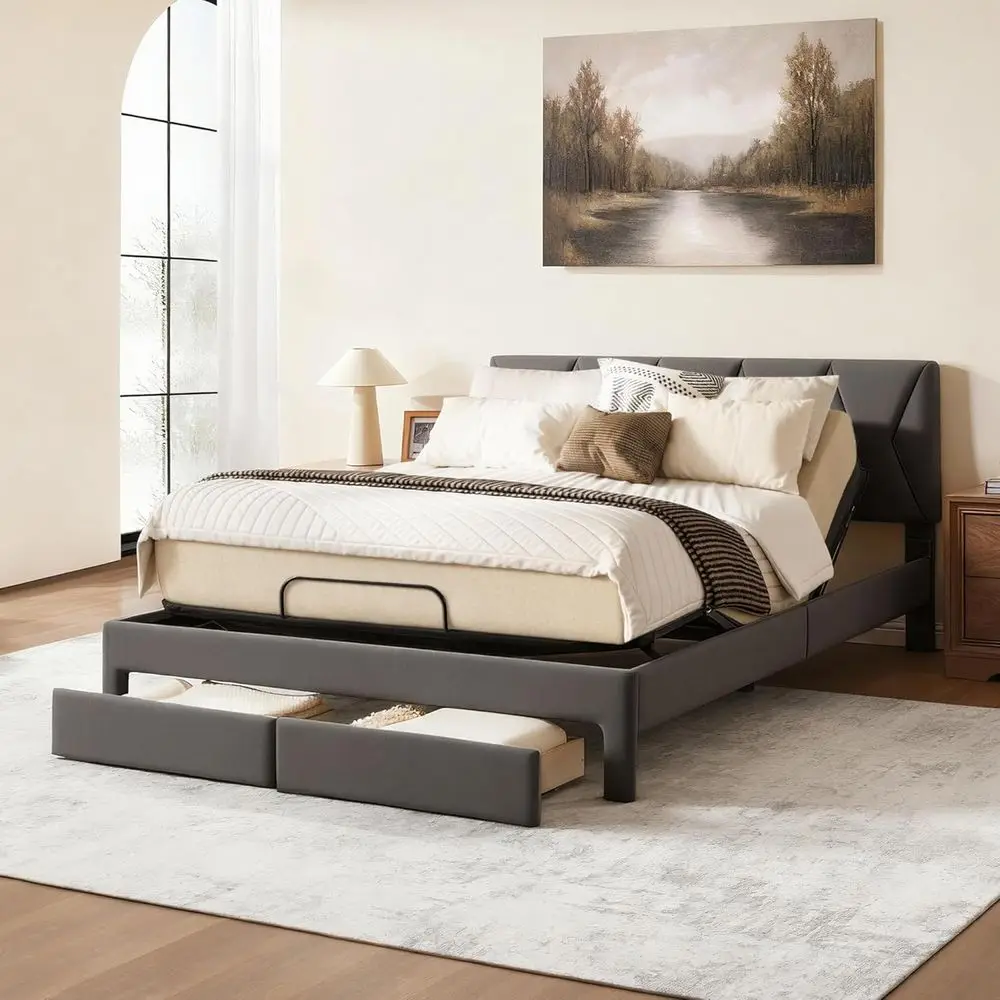 

Adjustable Upholstered Bed with Storage Drawers, Electric, Remote Control, Quiet Motor, 10-Year Warranty