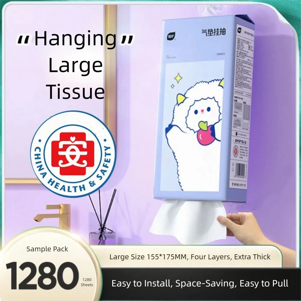 

1280 Sheets Large Size Hanging Napkin Paper Native Wood Pulp Oversized Facial Tissues Soft Texture Household Toilet Paper