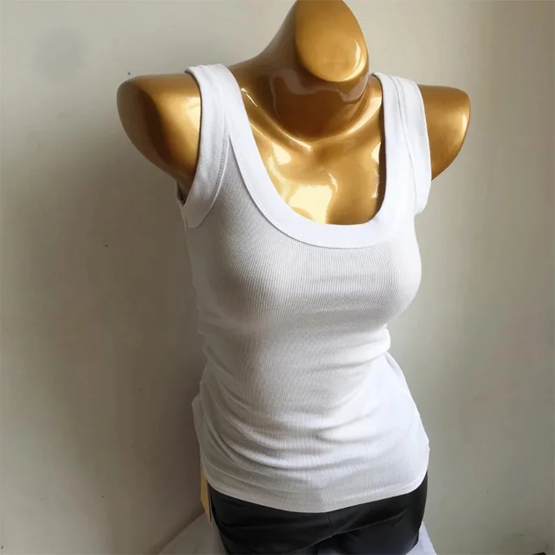 Sexy Slim Cotton White Tank Top O Neck Off Shouled Casual Sports Women's Tops Elastic Ribbed Summer Tank Tops Gray Black Purpl