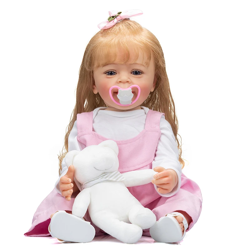 

55cm Full Body Soft Silicone Real Touch Baby Girl Yannik With Ultra Long Wavy Hair Toddler Princess Doll