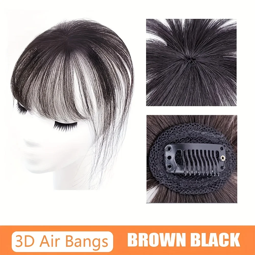 Flequillo de pelo 3D con patillas, extensiones de pelo sintético con clip, flequillo falso, elegante, accesorios para el cabello para mujeres y niñas