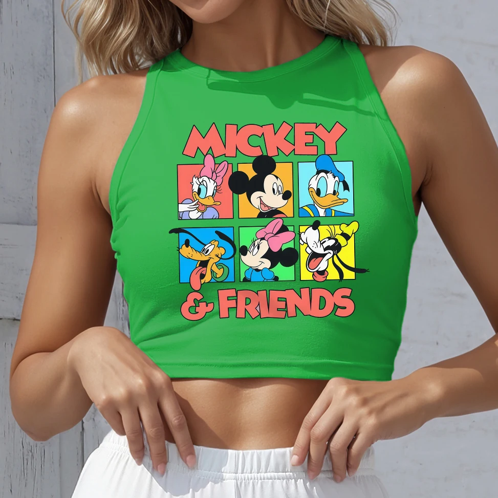 

Design Sleeveless Gym Workout Sports Corset Tanks Camis Disney Woman Clothing Tees Green Female Tops T Shirt ClubWear Clothes