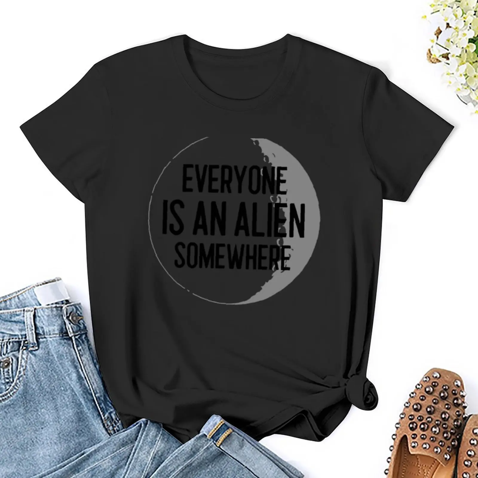 Everyone is an Alien Somewhere T-Shirt Letni top z krótkim rękawem Damskie bluzki letnie 2024