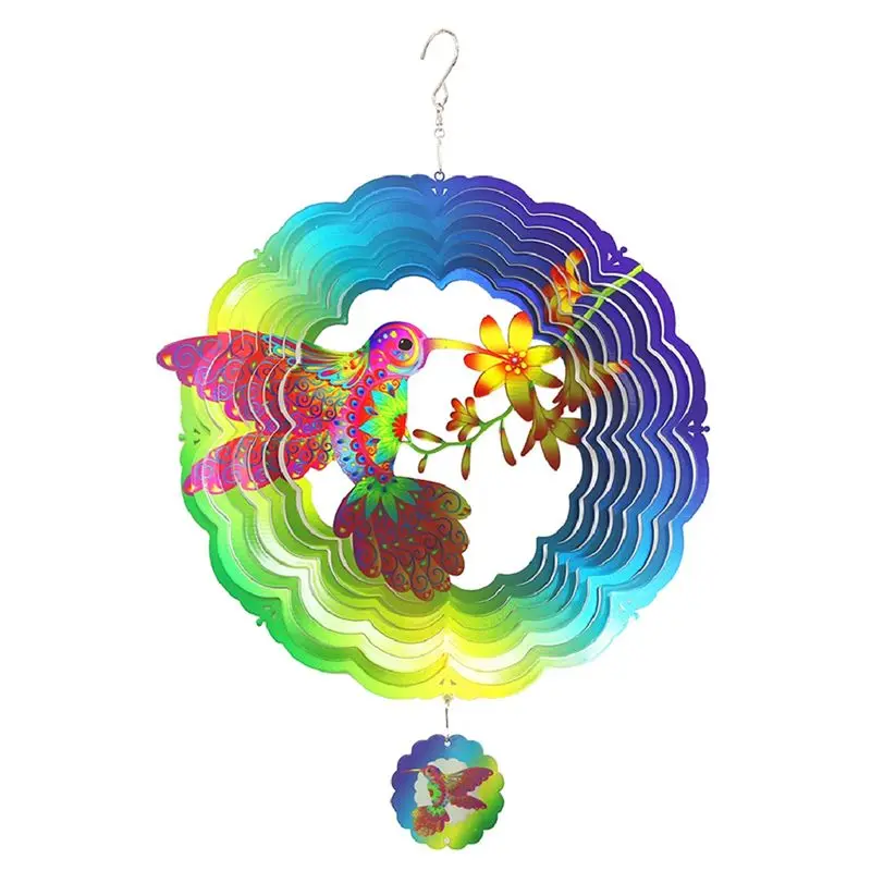 

Вращающийся ветряной колокольчик A67P-3D для сада, с оранжевыми цветами и птицами, подвеска для украшения сада