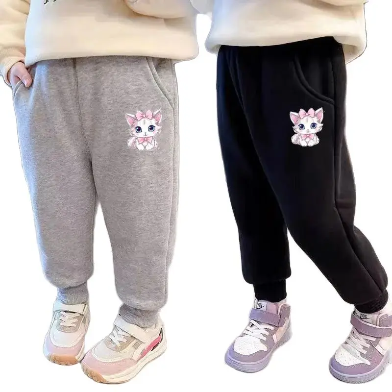 Children Cute Cat Print Sweatpants for Girls Casual Pant Kids Student Loose Sports Pants with Pockets Kids Trousers 3-14Y