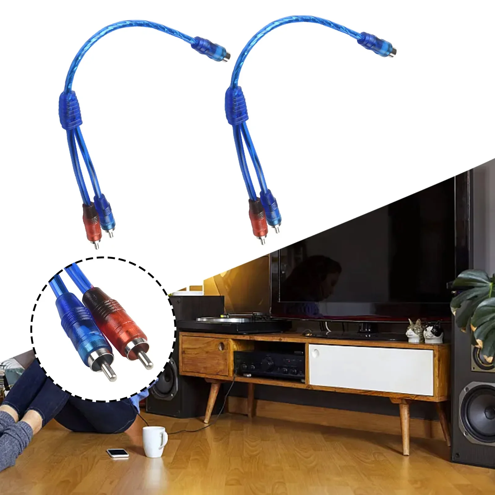 2Pc For RCA Audio Cable "Y" Splitter Adapter Computer 1 Female To 2 Males Cord 12 Inch Cables For Home Audio Tight Installs Part