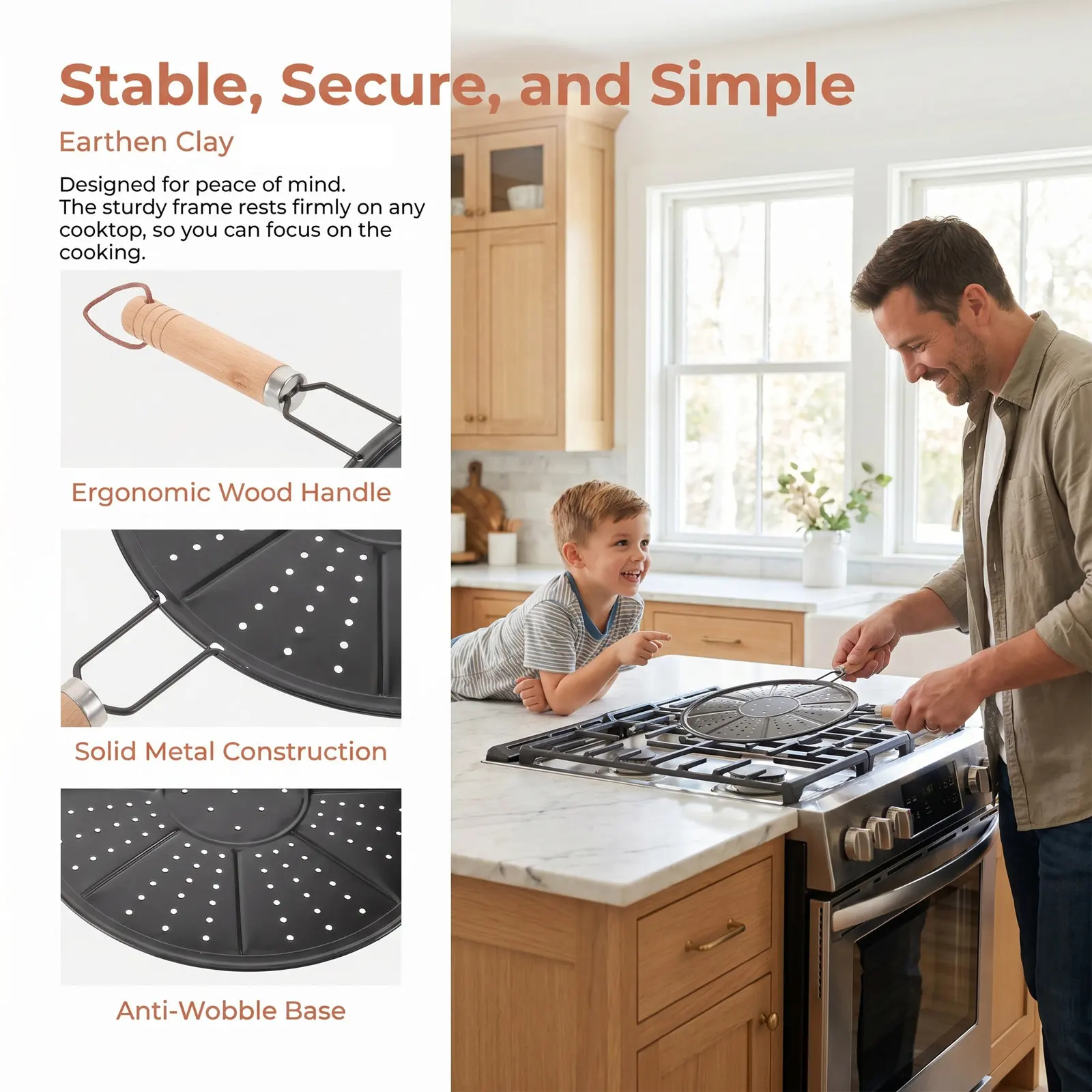 Stainless Steel Heat Diffuser Plate Tortilla Warmer Wooden Handle Simmer Plate Gas Electric Stove Cooker Heat Use