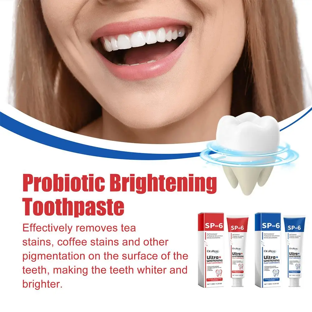 Creme dental com probióticos, Cuidado bucal da respiração refrescante com creme dental, Clareamento e Clareamento dos dentes, SP 6, 120g, 2PCs