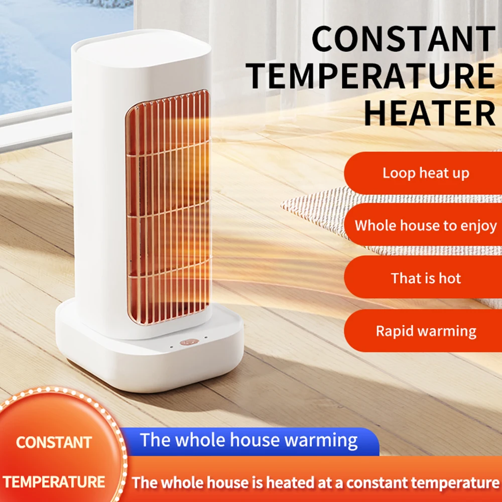 Portable Electric Heater Fan PTC Mini Air Heater Household 1300W Tip-Over Protection Desktop Hot Air Blower 90° Head Shaking Fan