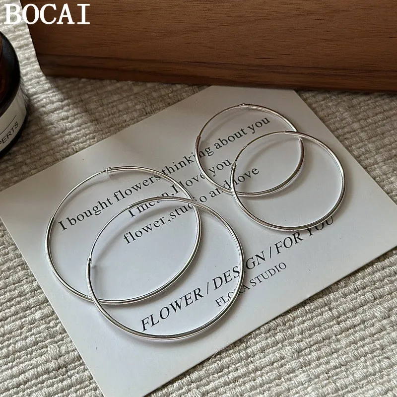 

Серьги-кольца BOCAI NEW S925 из серебра 925 пробы, простые и стильные, с оригинальным дизайном, женский подарок