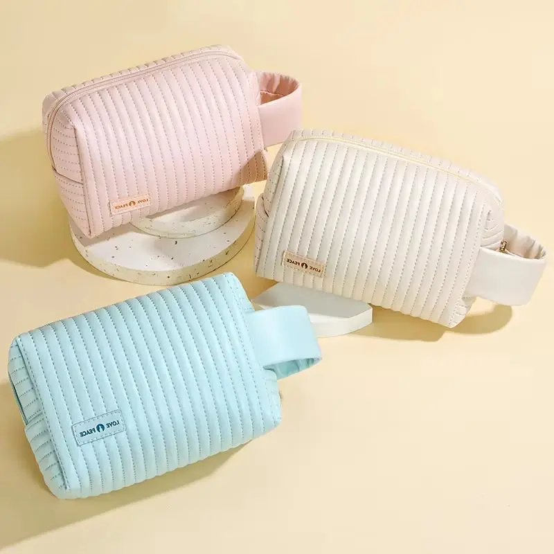 

Fashion Soft Cosmetic Bag Large-Capacity Cute Makeup Bag Portable PU Travel MakeUp Pouch Handbag for Women Toiletry Bag