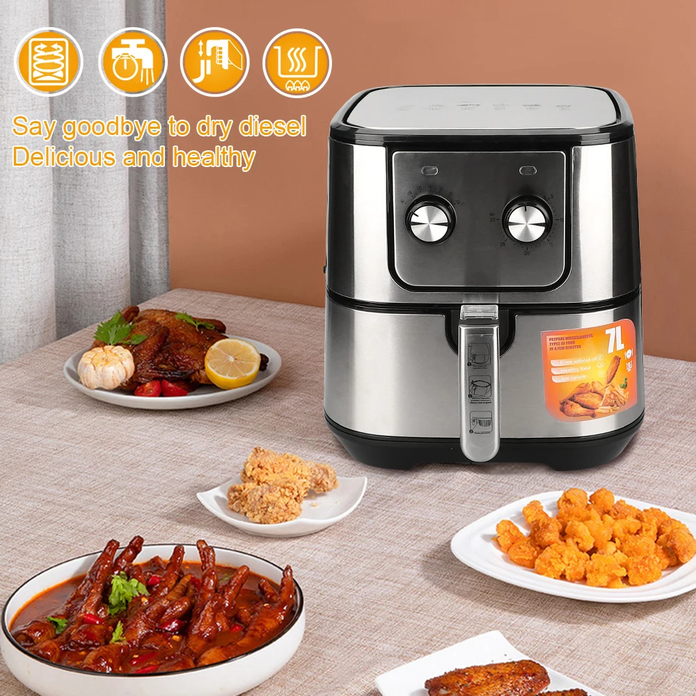 Air Fryers 1800w 7L Stainless Steel Easy Clean Electric Fryers With Non-stick Funtion Cookware Tool