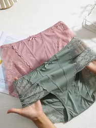 Large Size High Waist Briefs Women Underwear Modal Sexy Silk Transparent Big Size Lace Panties Plus Size Female Lingerie 3XL