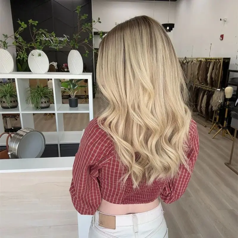 

Luxury Blonde Balayage Lace Front Small Large Head Medium Lace Front Wigs Synthetic Ash Blonde Highlight Women's High Heat Wig