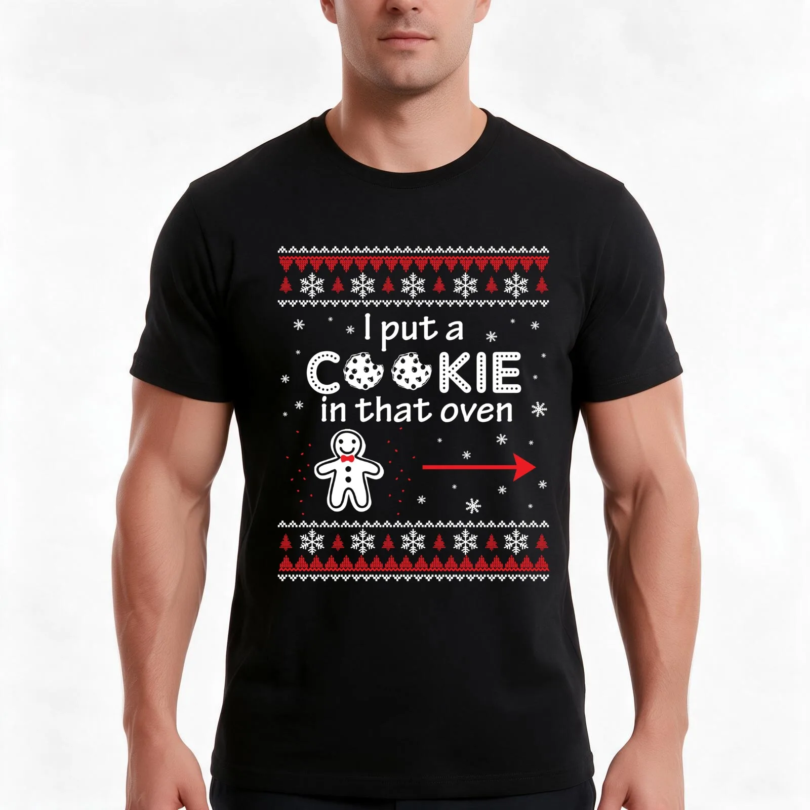 Cookie Maternity Christmas Cookie In This Oven Father Dad T-Shirt, Summer Casual Cotton Tee, Oversized Streetwear Tops