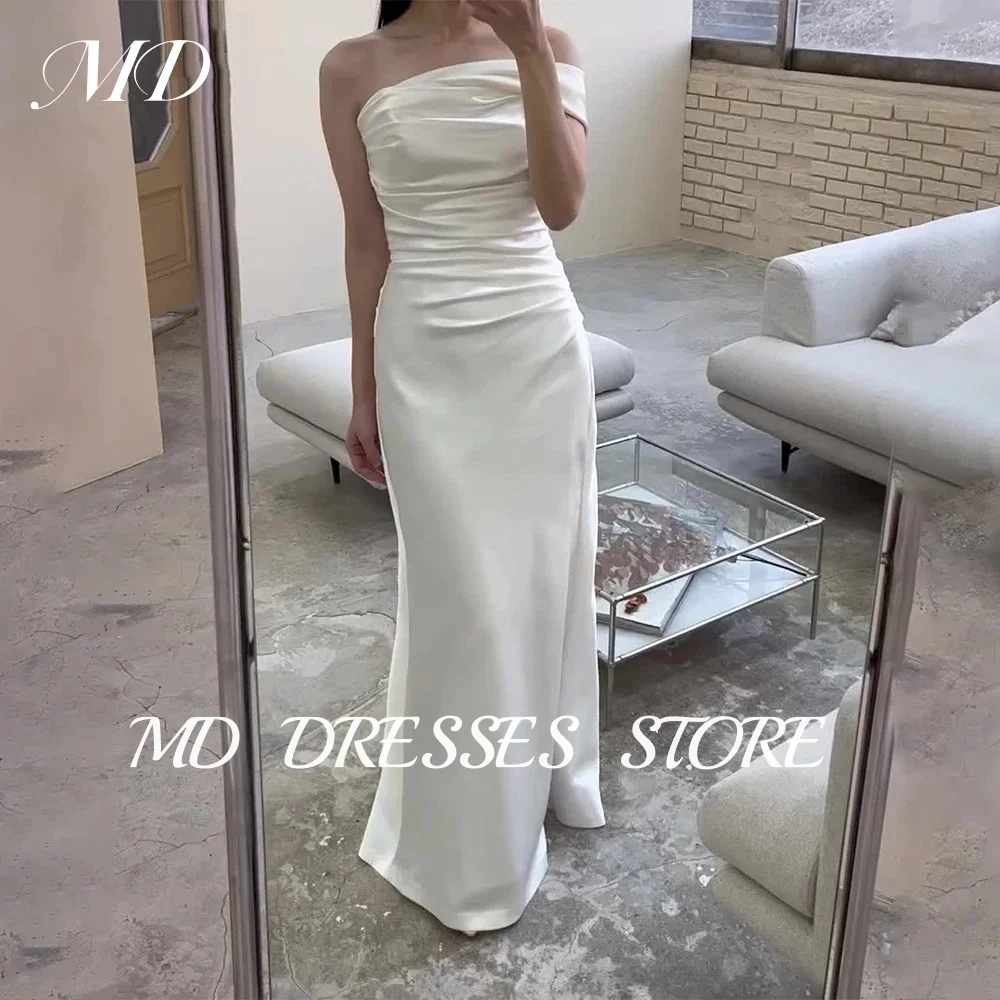 MD Simple White A-line Wedding Dress Mermaid Pleat One-Shoulder Korea Photo shoot  Floor-Length Customized Bride Gown 2025 웨딩드레스