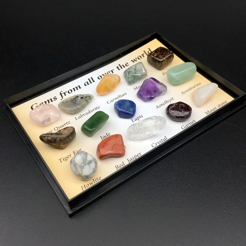 Mixed Crystal Natural Stone Mineral Ore Specimens Rock Collection with Box Decoration,Earth Science Toy