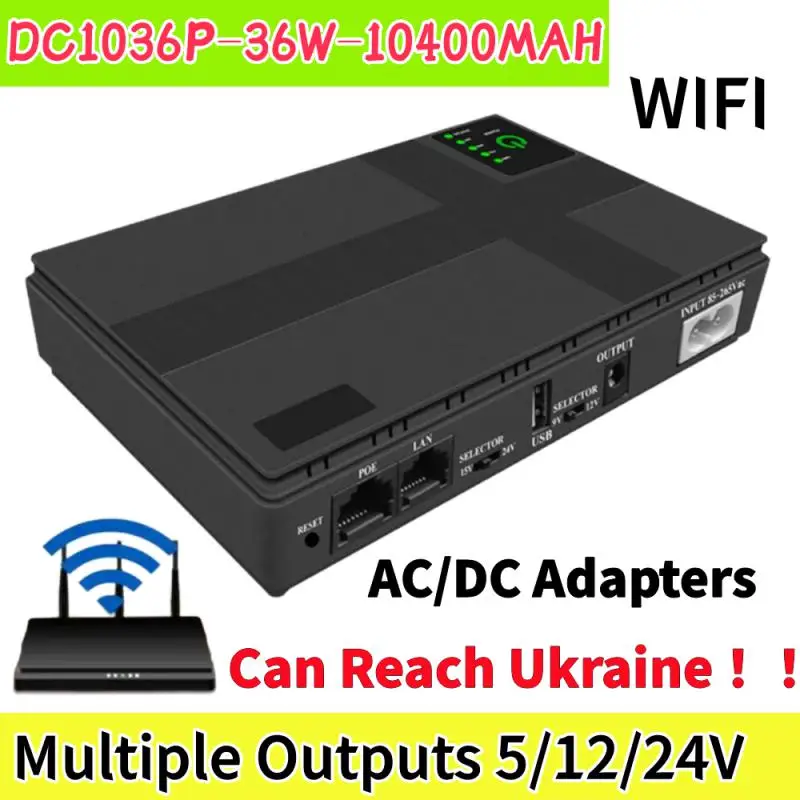 

Black DC1036P 36W 10400MAH EU Large Capacity Portable UPS Backup Power Adapter For WiFi Router Emergency Jump Starter Router UPS