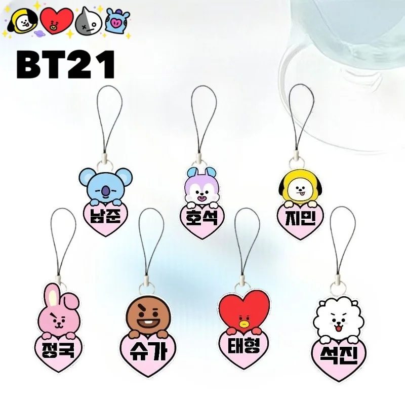 

Периферийный аксессуар BT21: милый и креативный акриловый брелок с мультяшным рисунком для телефона, украшение для студенческого рюкзака.