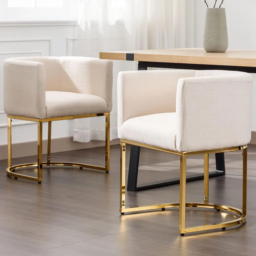 

Cafe Chairs, Dining Chairs Barrel Back, Modern Padded Restaurant Chair Gold Metal Frame for Dining Room, Kitchen, Set of 2 or 3